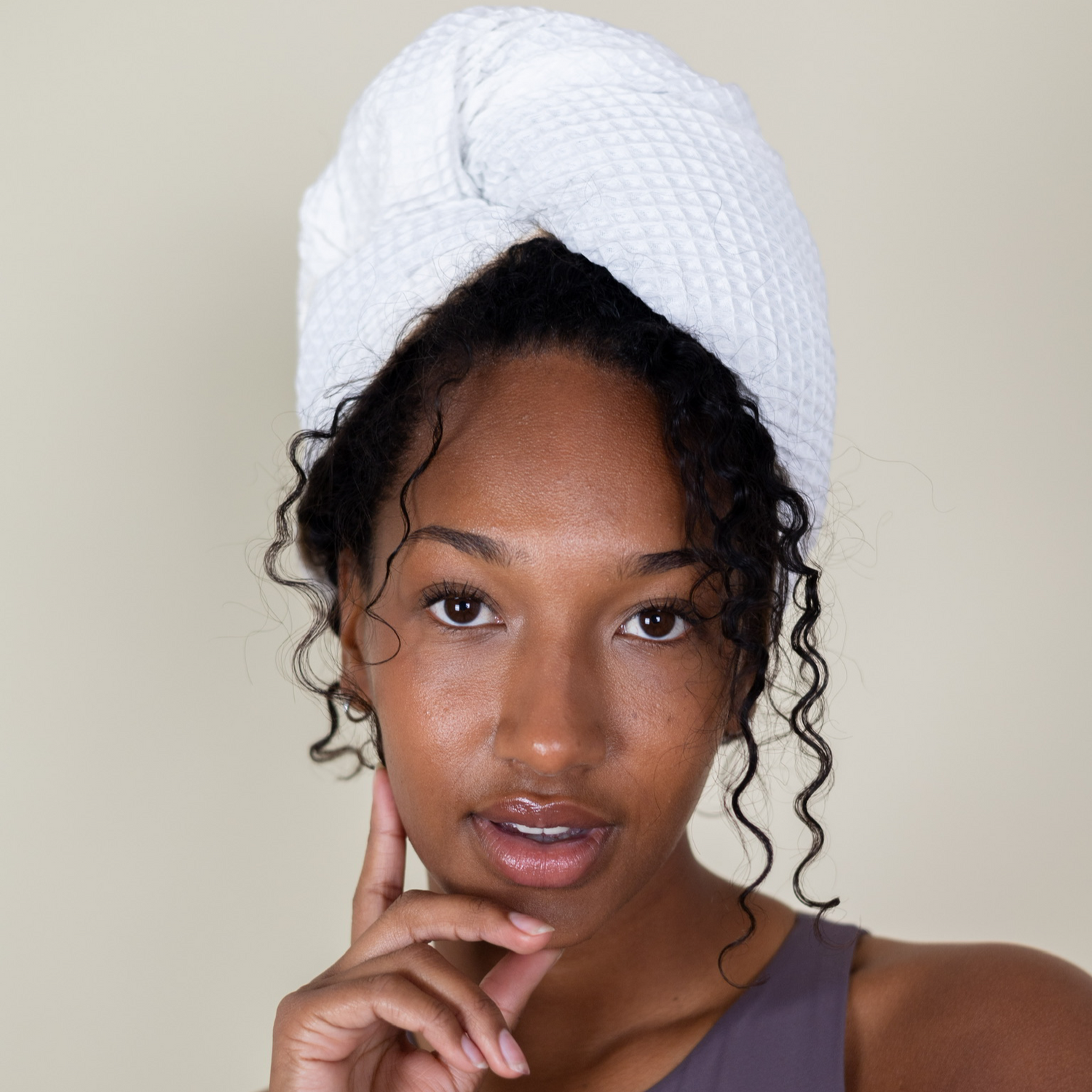 Hair turban made from waffle fabric